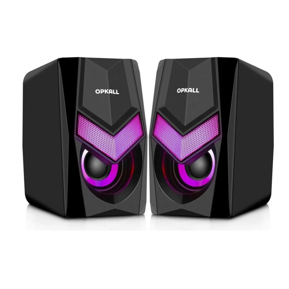 OPKALL Mini Colorful LED Light Computer Speaker, USB, 3.5mm Cable